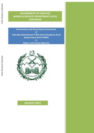 (FATA ERRP) in Bajaur and Orakzai Agencies Public Disclosure Authorized Public Disclosure Authorized