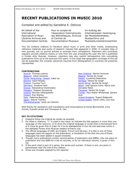 Recent Publications in Music 2010