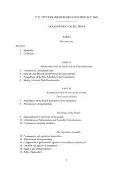 The Uttar Pradesh Reorganisation Act, 2000 Arrangement of Sections