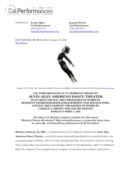 Alvin Ailey American Dance Theater Are Available for Download from the Cal Performances Press Room