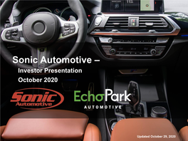 Sonic Automotive – Investor Presentation October 2020
