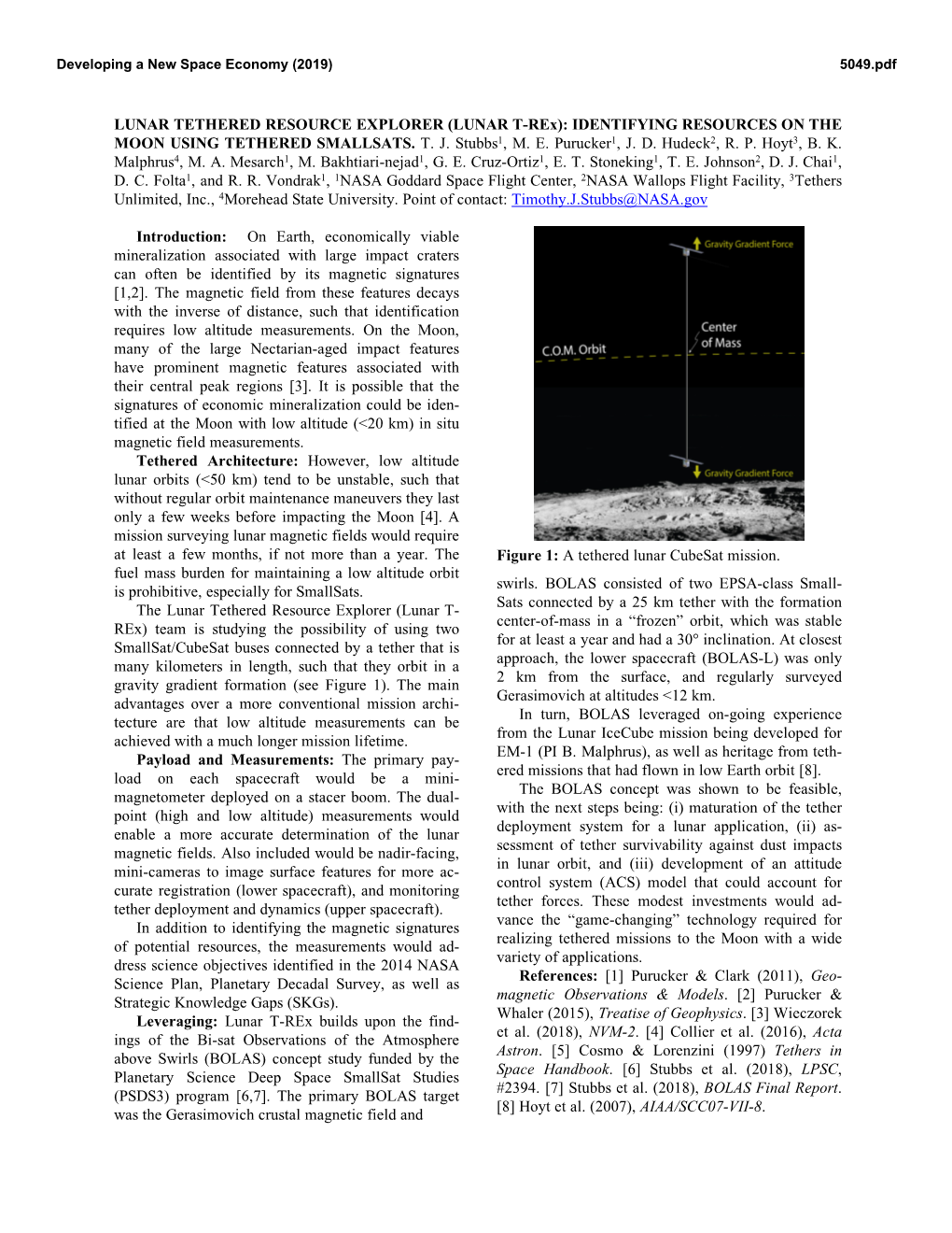 LUNAR T-Rex): IDENTIFYING RESOURCES on the MOON USING TETHERED SMALLSATS