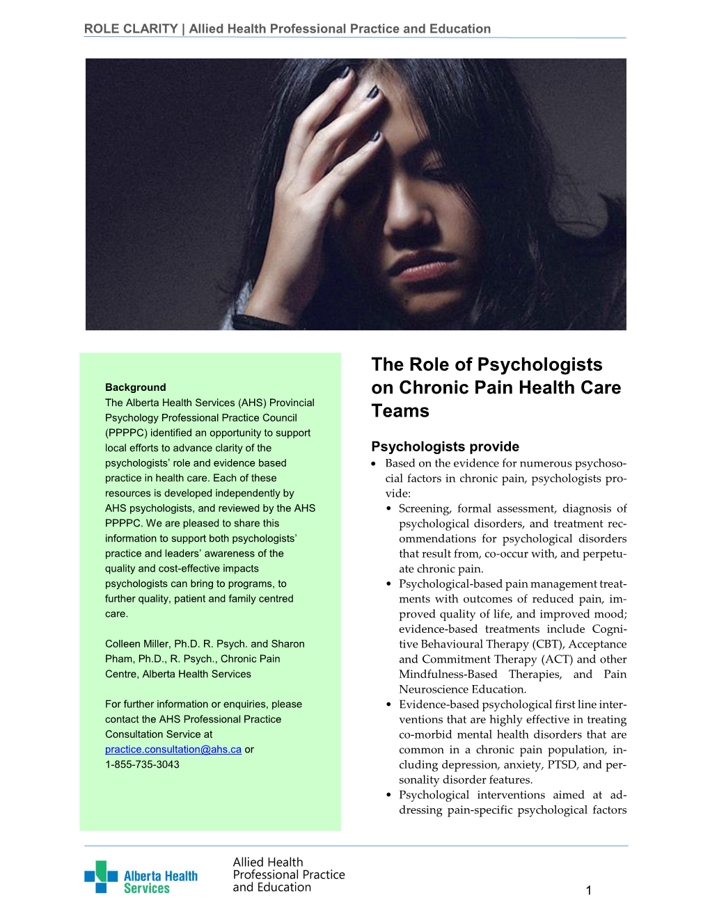 The Role of Psychologists on Chronic Pain Health Care Teams