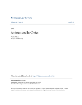 Antitrust and Its Critics Walter Adams Michigan State University