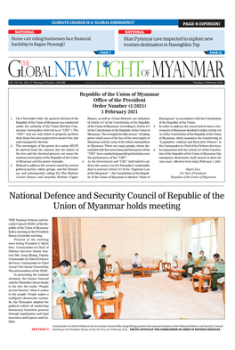 National Defence and Security Council of Republic of the Union of Myanmar Holds Meeting