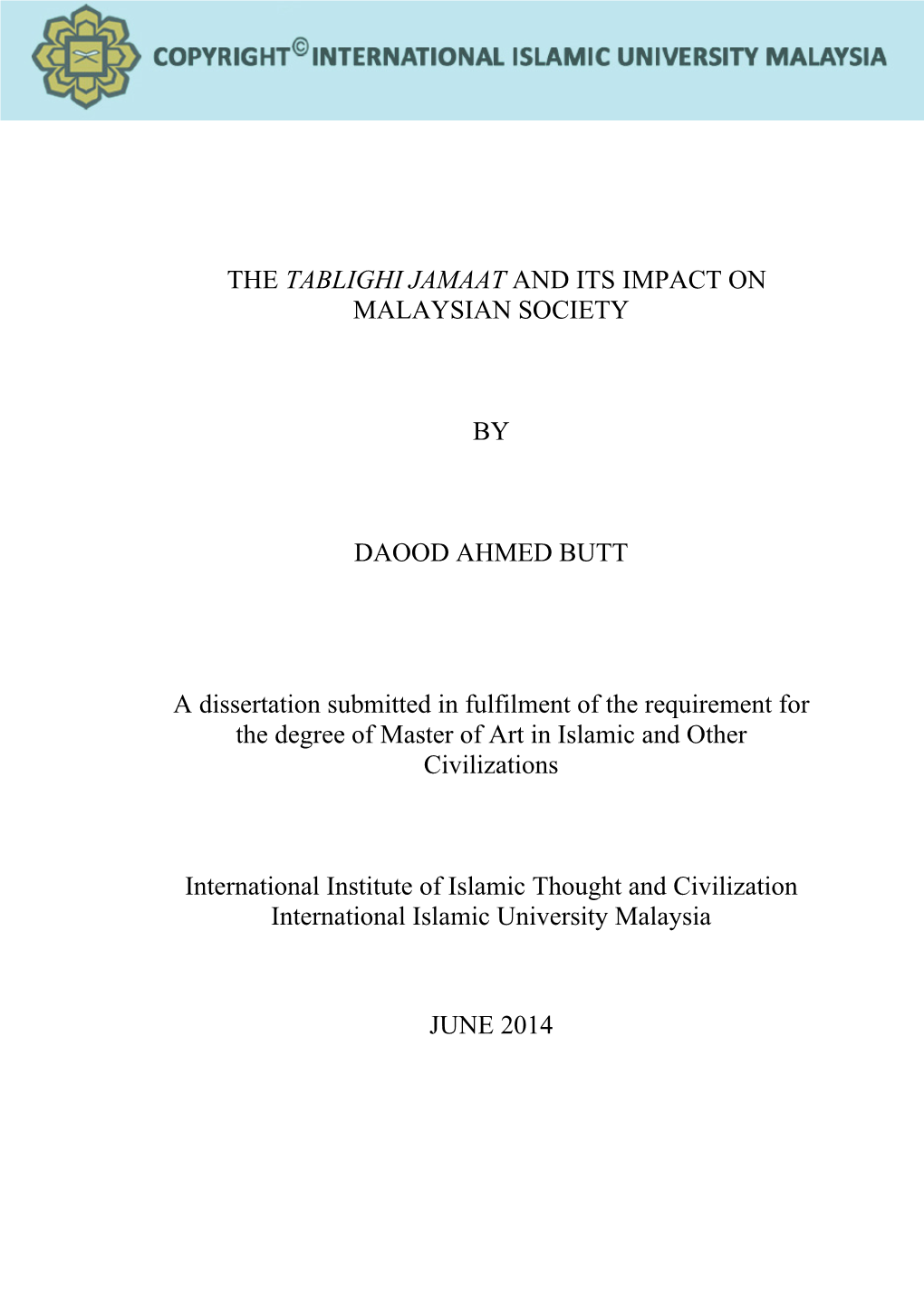 The Tablighi Jamaat and Its Impact on Malaysian Society