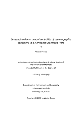 Seasonal and Interannual Variability of Oceanographic Conditions in a Northeast Greenland Fjord By