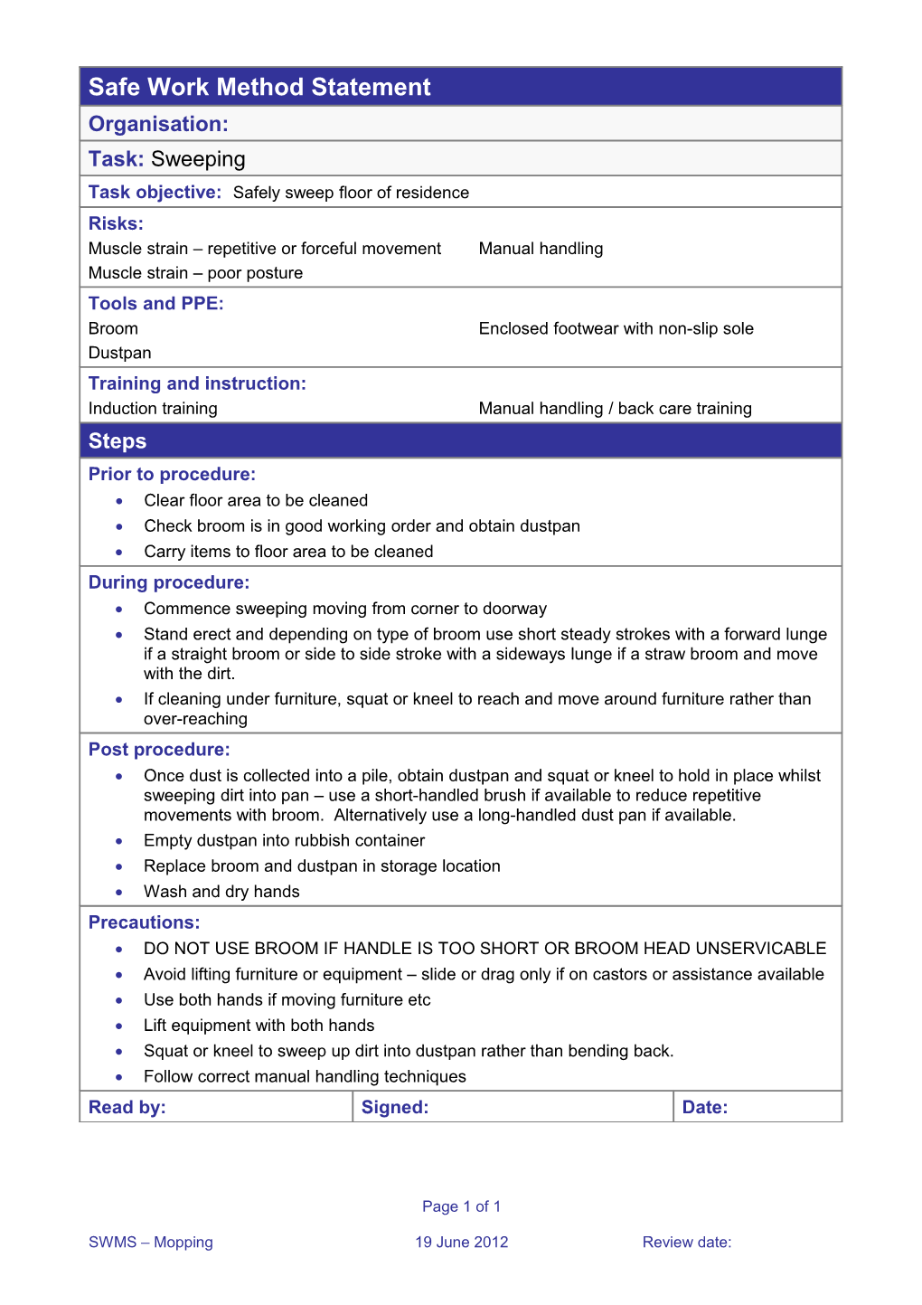 Safe Work Method Statement s1