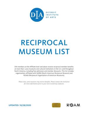 Reciprocal Museum List