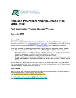 Ham and Petersham Neighbourhood Plan 2018 - 2033