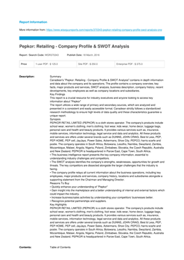 Pepkor: Retailing - Company Profile & SWOT Analysis
