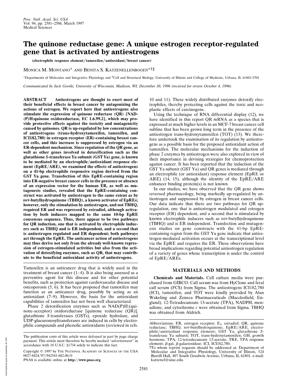 A Unique Estrogen Receptor-Regulated Gene That Is Activated by Antiestrogens (Electrophile Response Element͞tamoxifen͞antioxidant͞breast Cancer)