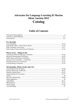 Silent Auction 2012 Catalog