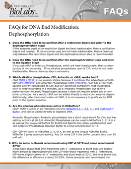 Faqs for DNA End Modification: Dephosphorylation