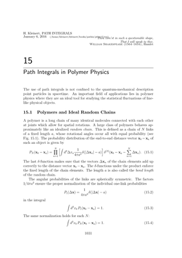 Path Integrals in Polymer Physics