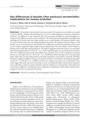 Sex Differences in Bonobo (Pan Paniscus) Terrestriality: Implications for Human Evolution