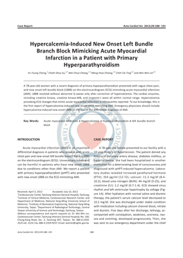 Hypercalcemia-Induced New Onset Left Bundle Branch Block Mimicking Acute Myocardial Infarction in a Patient with Primary Hyperparathyroidism