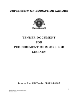 University of Education Lahore Tender Document for Procurement of Books