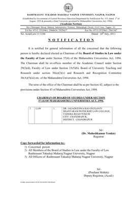 Faculty of Law Under Section 37(4) of the Maharashtra Universities Act, 1994