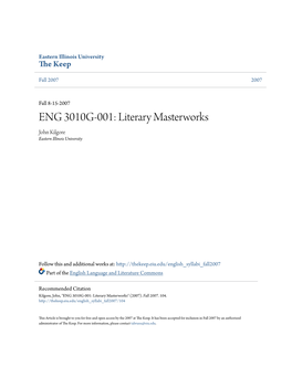 ENG 3010G-001: Literary Masterworks John Kilgore Eastern Illinois University