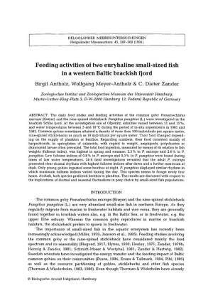 Feeding Activities of Two Euryhaline Small-Sized Fish in a Western Baltic Brackish Fjord