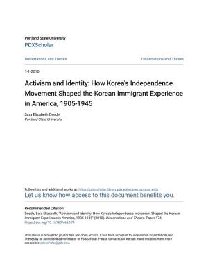 How Korea's Independence Movement Shaped the Korean Immigrant Experience in America, 1905-1945