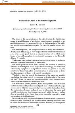 Homoclinic Orbits in Hamiltonian Systems