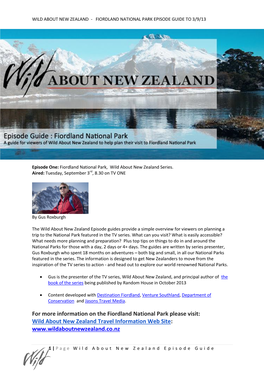 For More Information on the Fiordland National Park Please Visit: Wild About New Zealand Travel Information Web Site