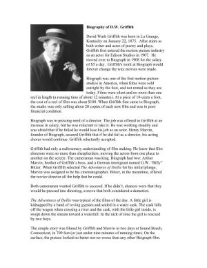 Biography of D.W. Griffith David Wark Griffith Was Born in La Grange