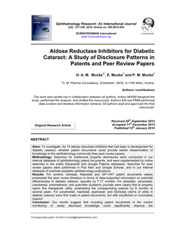 Aldose Reductase Inhibitors for Diabetic Cataract: a Study of Disclosure Patterns in Patents and Peer Review Papers