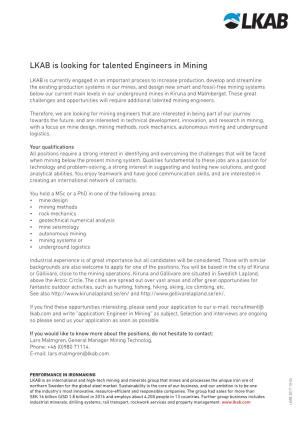 LKAB Is Looking for Talented Engineers in Mining