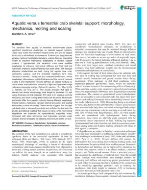 Aquatic Versus Terrestrial Crab Skeletal Support: Morphology, Mechanics, Molting and Scaling Jennifer R