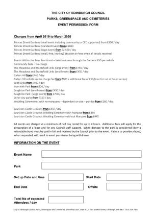 The City of Edinburgh Council Parks, Greenspace and Cemeteries Event Permission Form
