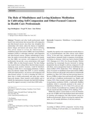The Role of Mindfulness and Loving-Kindness Meditation in Cultivating Self-Compassion and Other-Focused Concern in Health Care Professionals