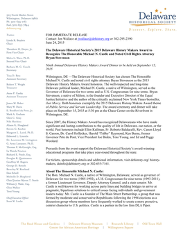 Delaware History Makers Award Dinner Media Advisory