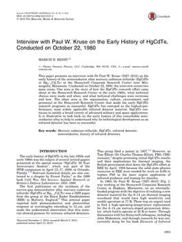 Interview with Paul W. Kruse on the Early History of Hgcdte, Conducted on October 22, 1980