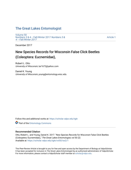 New Species Records for Wisconsin False Click Beetles (Coleoptera: Eucnemidae)