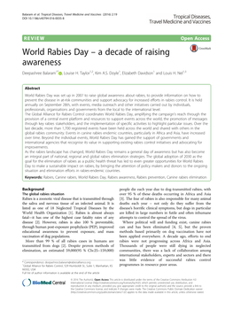 World Rabies Day – a Decade of Raising Awareness Deepashree Balaram1* , Louise H