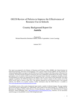 OECD Review of Policies to Improve the Effectiveness of Resource Use in Schools