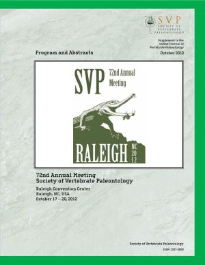 72Nd Annual Meeting Society of Vertebrate Paleontology