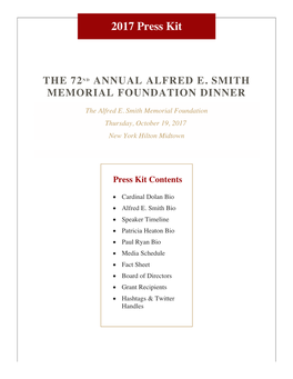 The 72Nd Alfred E. Smith Memorial Foundation Dinner Press Kit
