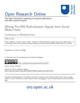 Mining Pro-ISIS Radicalisation Signals from Social Media Users Conference Or Workshop Item