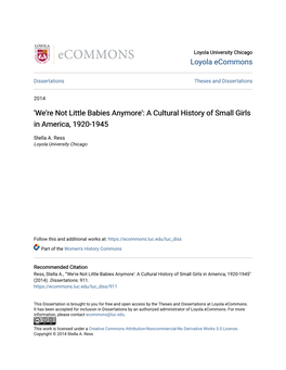 Re Not Little Babies Anymore': a Cultural History of Small Girls in America, 1920-1945
