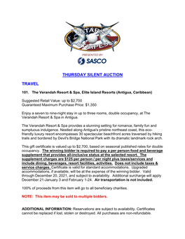 Thursday Silent Auction Travel