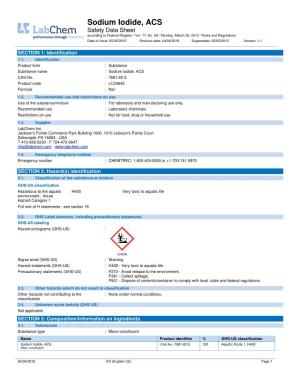Sodium Iodide, ACS Safety Data Sheet According to Federal Register / Vol