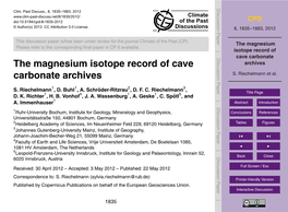 The Magnesium Isotope Record of Cave Carbonate Archives