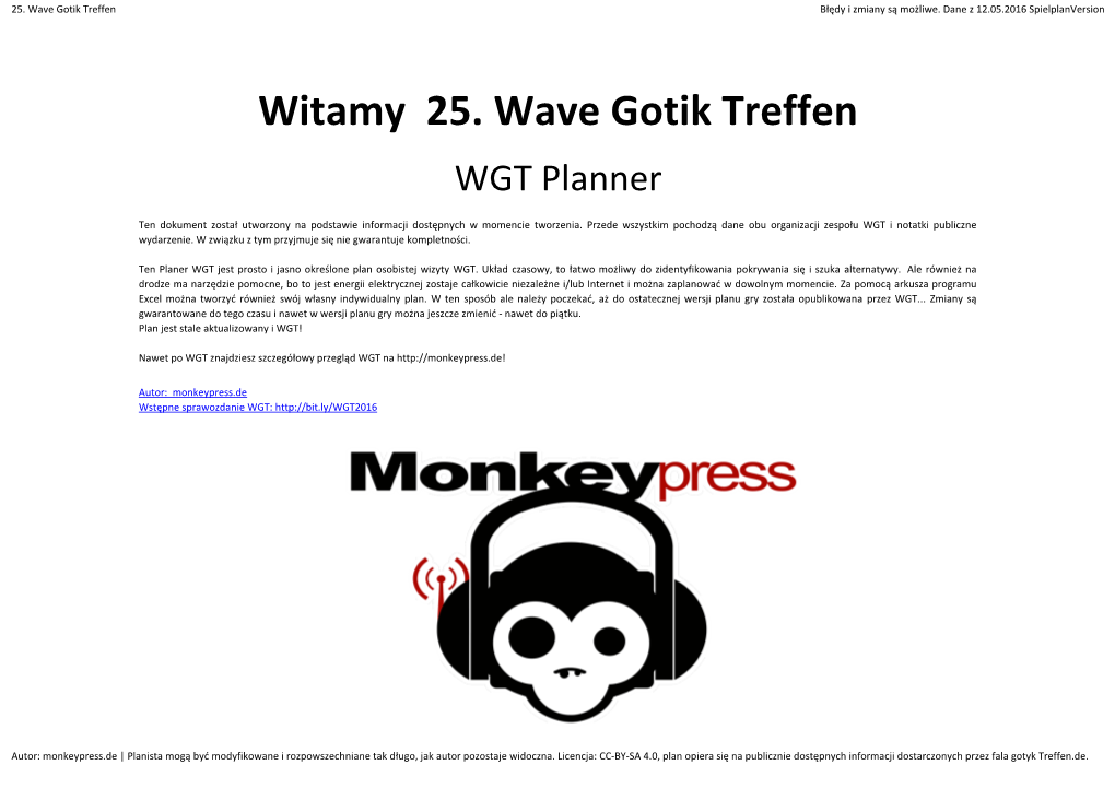 Witamy 25. Wave Gotik Treffen WGT Planner