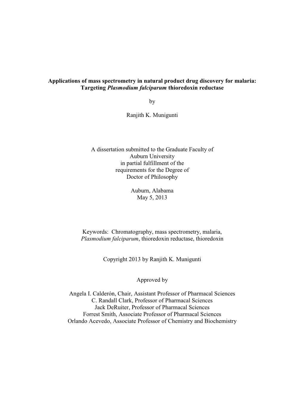 Applications of Mass Spectrometry in Natural Product Drug Discovery for Malaria: Targeting Plasmodium Falciparum Thioredoxin Reductase