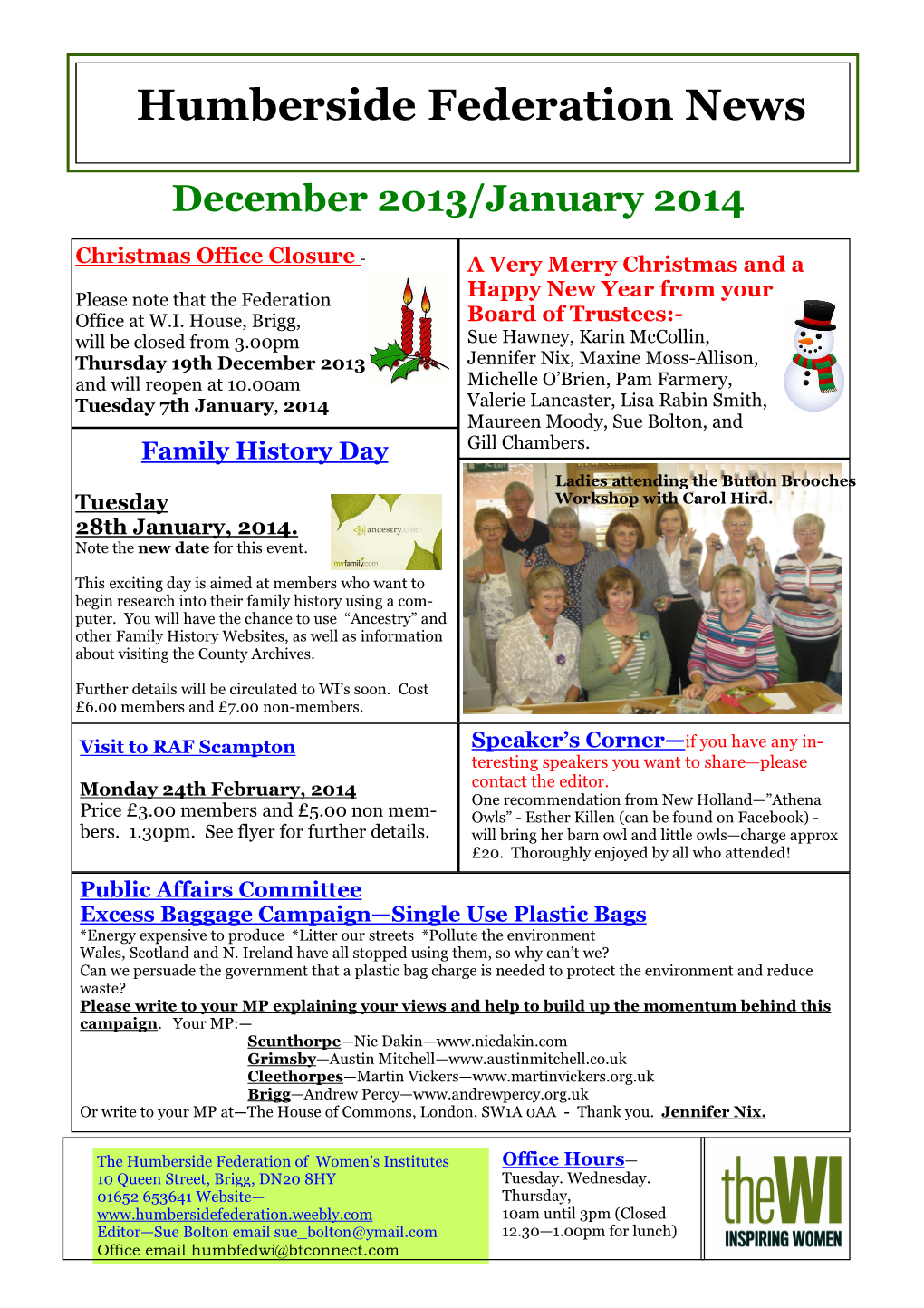 December 2013 WI Newsletter