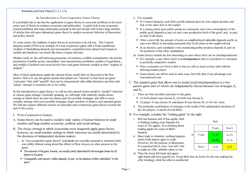 I. Non-Cooperative Games. A. Game Theory Can Be Used to Model a Wide